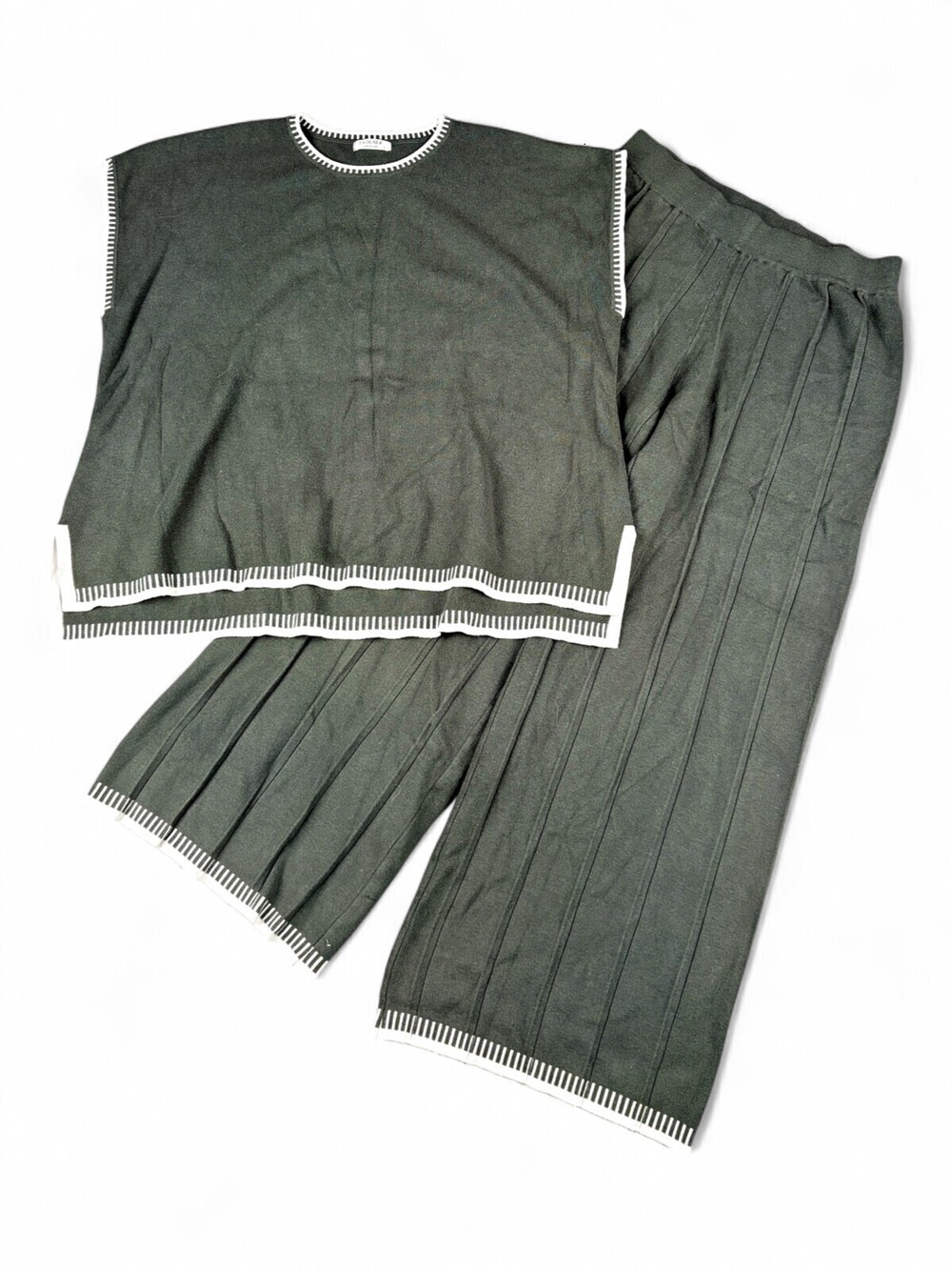 Ekouaer XL Knit Two-Piece Lounge Set Charcoal White Trim